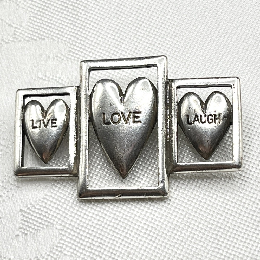 Vintage 2007 Coldwater Creek Live Laugh Love Silver Tone Brooch